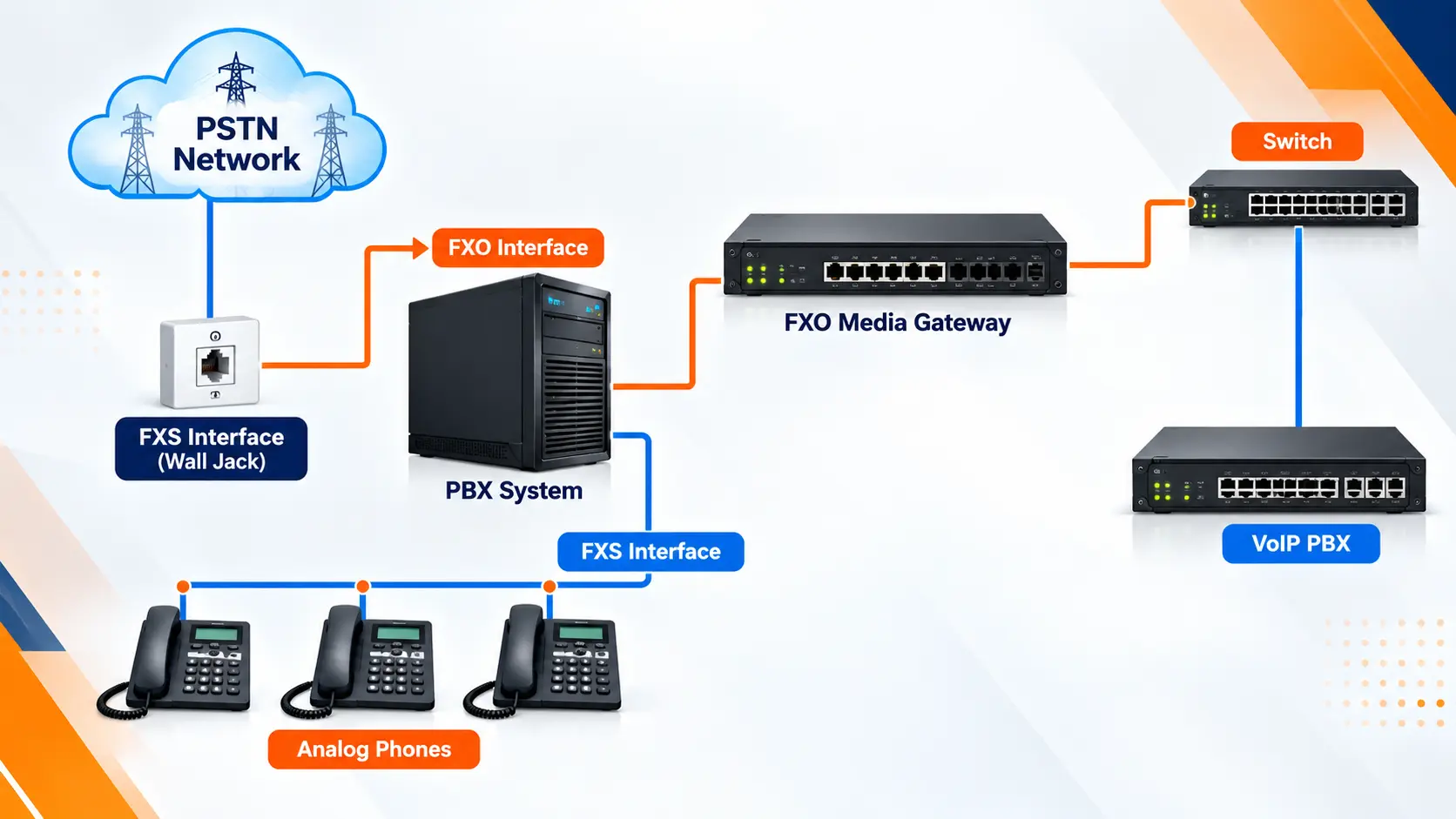 FXO Media Gateway Network Architecture Diagram